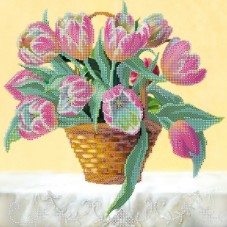 Рисунок на ткани для вышивки бисером Корзина тюльпанов