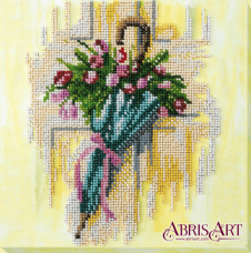 Набор-миди для вышивки бисером на натуральном художественном холсте Зонтик и тюльпаны Абрис Арт AMB-032