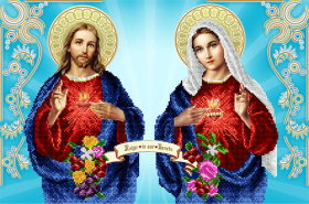 Схема для вышивки бисером на атласе Непорочное сердце Марии и Святой сердце Иисуса