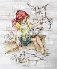 Набор для вышивки крестом Девочка с голубями Luca-S В1051