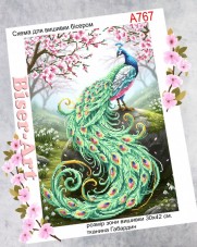 Схема вышивки бисером на габардине Бисер Арт Весенний павлин 30х40-А767 Biser-Art 30х40-А767