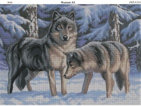 Схема вышивки бисером на габардине Волки