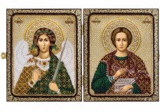 Набір для вишивки ікон бісером, в рамці-складення Св. Вмч. Пантелеймон Цілитель і Ангел Хоронитель