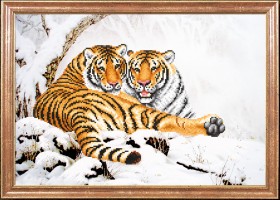 Схема вышивки бисером на габардине Тигры зимой
