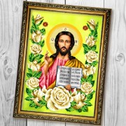 Схема вышивки бисером на габардине Иисус Христос в розах