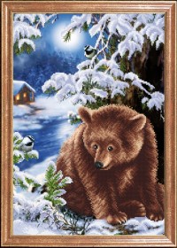 Схема вышивки бисером на габардине Медведь под елкой