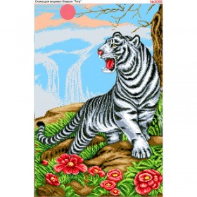 Схема вышивки бисером на габардине Білий тигр
