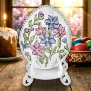 Набор для вышивки нитками на искусственной коже Wonderland Crafts Яйцо с цветочными узорами FLHL-121