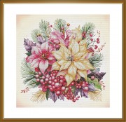 Набор для вышивки крестиком на канве с фоновым изображением Рождественкие цветы