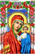 Схема вишивки бісером на габардині  Божа Матір Казанська в квітах 