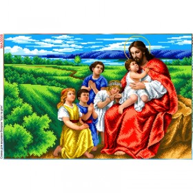 Схема вышивки бисером на габардине Иисус и дети 