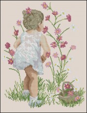 Схема вышивки бисером на габардине Девушка на лужайке