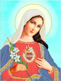 Схема на габардине для вышивки бисером Непорочное сердце Марии