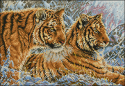 Схема вышивки бисером на габардине Тигры