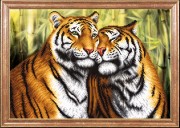 Схема вишивки бісером на габардині Пари тигрів