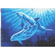 Схема вышивки бисером на габардине Семья дельфинов