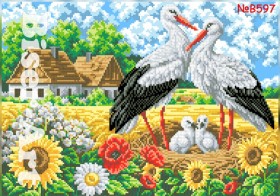 Схема вишивки бісером на габардині Бісер Арт Родина лелек 30х40-В597 Biser-Art 30х40-В597 - 125.00грн.