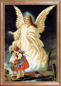 Схема вышивки бисером на габардине Ангел с детьми