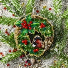 Набор для вышивания бисером по дереву Новогодний венок с красным Волшебная страна FLK-440