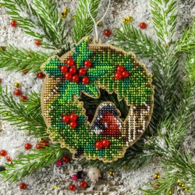 Набор для вышивания бисером по дереву Новогодний венок с красным Волшебная страна FLK-440 - 239.00грн.