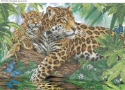 Схема для вишивання бісером на габардині Леопарди в джунглях
