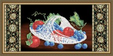 Схема вышивки бисером на габардине Хрусталь. Виноград и яблоки на чёрном Art Solo VKA3115