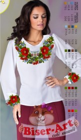 Заготовка вышиванки Женской сорочки на белом габардине Biser-Art SZ1 - 380.00грн.