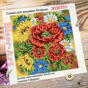 Схема вышивки бисером на габардине Букет цветов  Biser-Art 3030701 - 109.00грн.