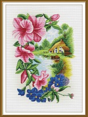 Набор для вышивки крестиком на канве с фоновым изображением Домик в селе  Новая Слобода (Нова слобода) СР3391