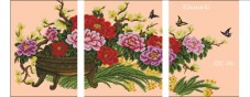 Схема вышивки бисером на габардине Триптих Цветы в корзине Эдельвейс ТС3-06