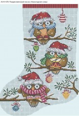 Схема для вышивки бисером на габардине Рождественский носок Новогодние совы Акорнс А3-К-478