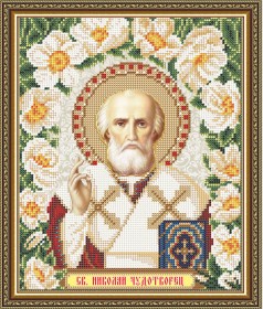 Схема вышивки бисером на габардине Св. Николай Чудотворец