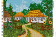 Малюнок на габардині для вишивки бісером Українське подвір'я