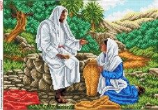 Схема вышивки бисером на габардине Ісус Христос і самарянка Biser-Art 30х40-637