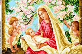 Схема вышивки бисером на габардине Мадонна з немовлям та ангелами