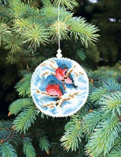 Набор для вышивки нитками Новогодняя игрушка Снегири на дереве Чарiвна мить (Чаривна мить) Т-17