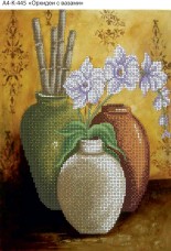 Схема для вышивки бисером на габардине Орхидеи с вазами Acorns А4-К-445