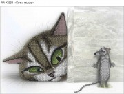 Схема для вышивки бисером на габардине Кот и мышь