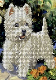Схема вішивки бисером на габардине Белый щенок