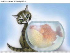 Схема для вишивання бісером на габардині Кіт і золота рибка