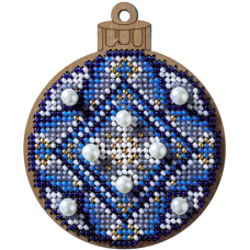 Набор для вышивания по дереву Елочная игрушка Синий шар с бусами Волшебная страна FLK-311