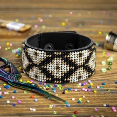 Набір для вишивання бісером на штучній шкірі Волшебная страна Браслет (3х22см) FLBB-154 Чорний