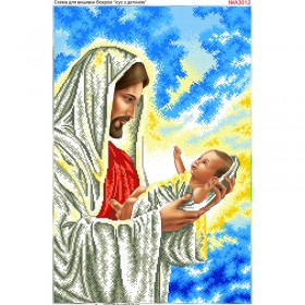 Схема вышивки бисером на габардине Иисус с младенцем 