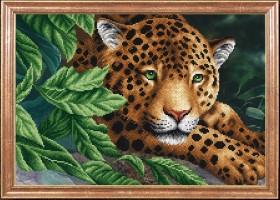 Схема вышивки бисером на габардине Леопард на отдыхе