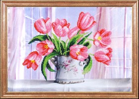 Схема для вышивки бисером на атласе Розовые тюльпаны