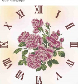 Схема для вышивки бисером на габардине Часы Букет Роз