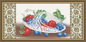 Схема вышивки бисером на габардине Хрусталь. Виноград и яблоки на бежевом