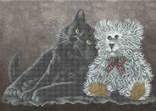 Схема вишивкі бісером на габардині Кішка з ведмежам