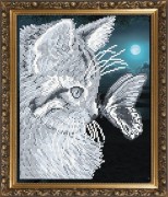 Схема вишивки бісером на габардині Кіт з метеликом