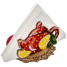 Набор для вышивания бисером по дереву салфетницы Красный чайничек Волшебная страна FLK-249